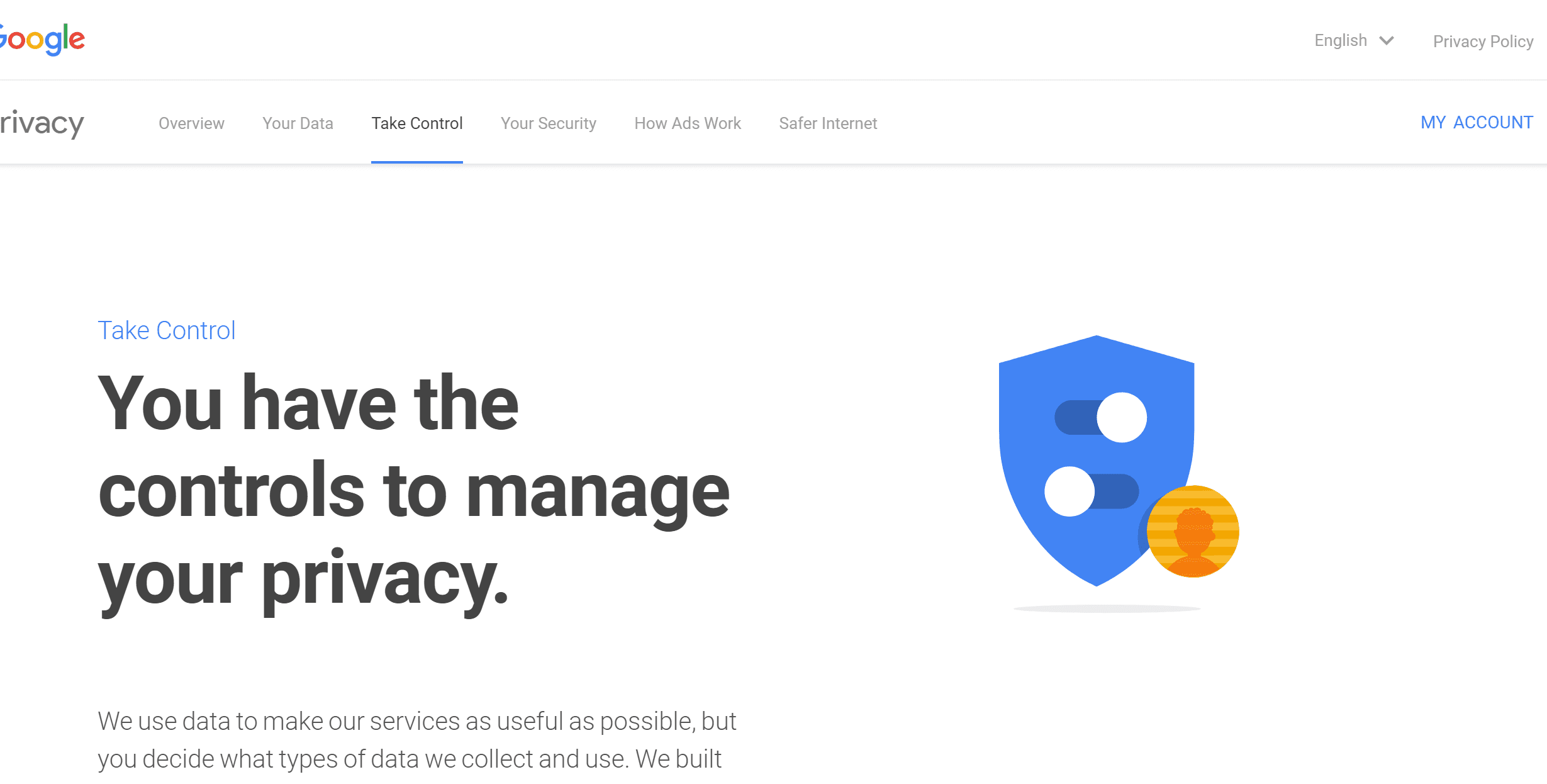 Screenshot of Google privacy screen