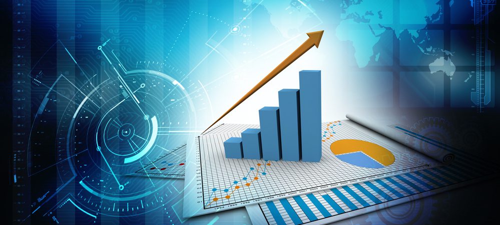 Growth chart with an ascending arrow