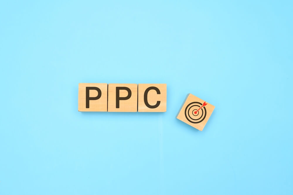 PPC_PPC, Pay Per Click. marketing on wooden block and goal icon. high quality photo, icon and photo style