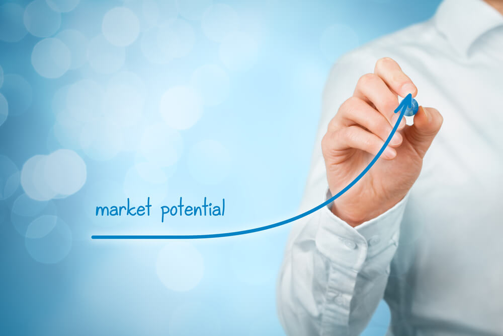 market potential_Increase market potential for your business. Businessman draw growing line symbolize growing market potential.