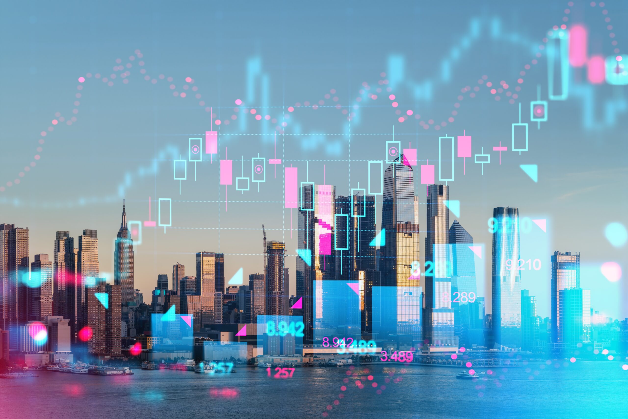 Business growth chart overlaying The NYC skyline showing the benefits of a New York Fractional CMO Responsibilities